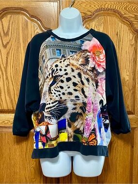 Roberto Cavalli Vintage Gym Y2K Tiger Floral City Print Sweatshirt US 8 IT 44